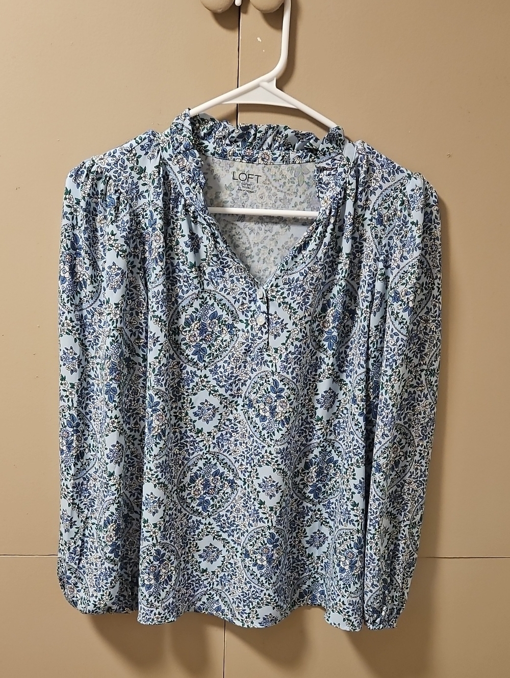LOFT Blue and White Floral Medallion Blouse